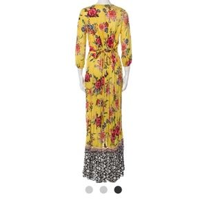 Farm Rio Sunlit Yellow Floral Ruffle Boho Maxi Wrap V Neck Rayon Dress
